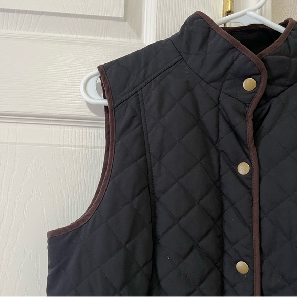 G.H. Bass Quilted Vest Black with Brown Trim & Snap Front Size Medium - Picture 3 of 11